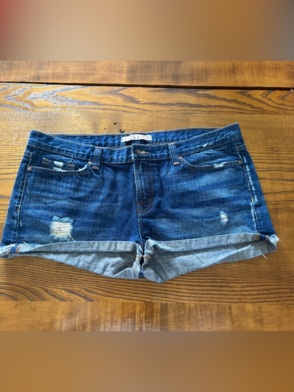 J Brand Distressed Dark Blue Denim Cutoff Shorts